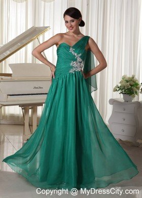 Turquoise One Shoulder Ruched Prom Dress with Side Zipper