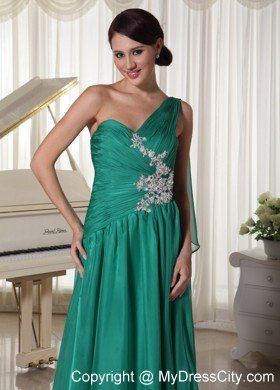 Turquoise One Shoulder Ruched Prom Dress with Side Zipper