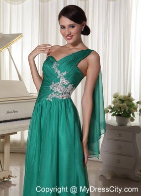 Turquoise One Shoulder Ruched Prom Dress with Side Zipper