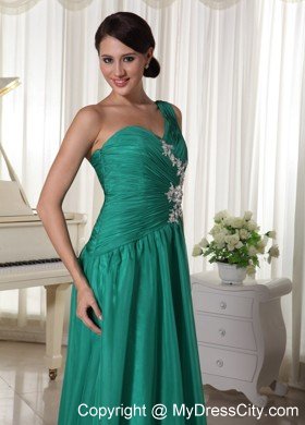 Turquoise One Shoulder Ruched Prom Dress with Side Zipper