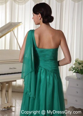 Turquoise One Shoulder Ruched Prom Dress with Side Zipper