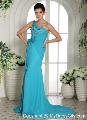 2013 Baby Blue Appliques Prom Gowns With One Shoulder