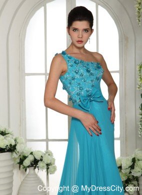 2013 Baby Blue Appliques Prom Gowns With One Shoulder