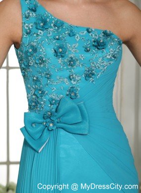 2013 Baby Blue Appliques Prom Gowns With One Shoulder