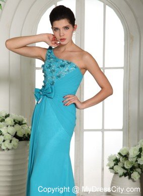 2013 Baby Blue Appliques Prom Gowns With One Shoulder