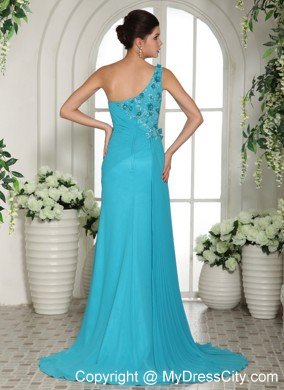 2013 Baby Blue Appliques Prom Gowns With One Shoulder