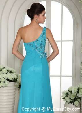 2013 Baby Blue Appliques Prom Gowns With One Shoulder