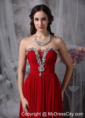 Beautiful Red Empire Chiffon Prom Evening Dress with Beading