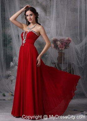 Beautiful Red Empire Chiffon Prom Evening Dress with Beading