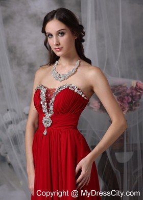 Beautiful Red Empire Chiffon Prom Evening Dress with Beading