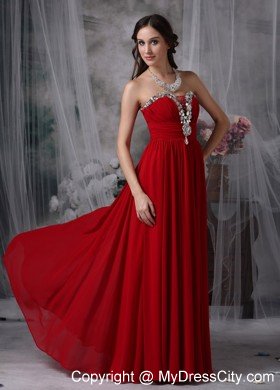 Beautiful Red Empire Chiffon Prom Evening Dress with Beading