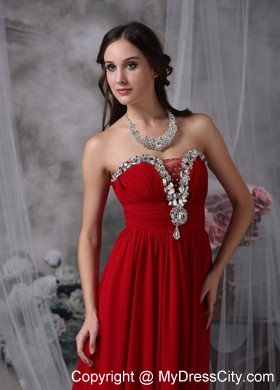 Beautiful Red Empire Chiffon Prom Evening Dress with Beading