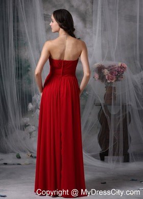 Beautiful Red Empire Chiffon Prom Evening Dress with Beading