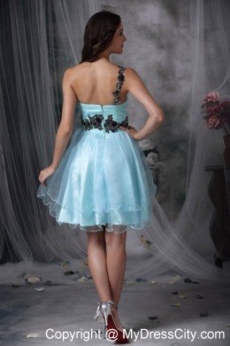 Aqua Blue Mini-length Appliques Prom Dress with One Shoulder