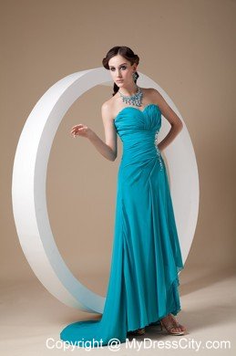 Top Selling Teal Front Silt Sweetheart Chiffon Prom Dress