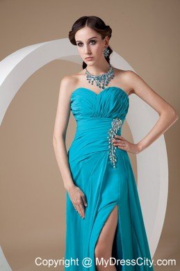 Top Selling Teal Front Silt Sweetheart Chiffon Prom Dress