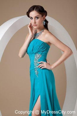 Top Selling Teal Front Silt Sweetheart Chiffon Prom Dress