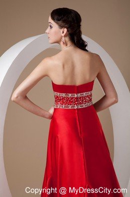 High-low Red A-line Beading Prom Dress with Elastic Wove Satin