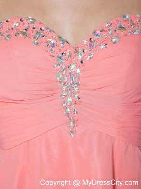 Empire Watermelon High-low Chiffon Beading Prom Dress