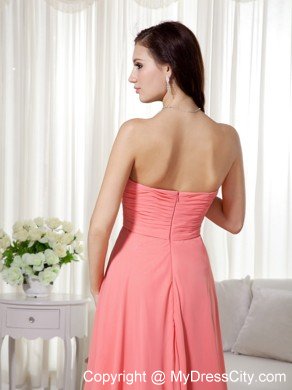 Empire Watermelon High-low Chiffon Beading Prom Dress