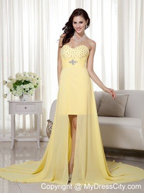 Yellow High-low Chiffon Beading Prom Evening Dress