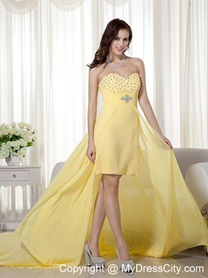 Yellow High-low Chiffon Beading Prom Evening Dress