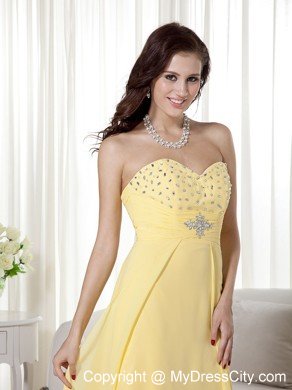 Yellow High-low Chiffon Beading Prom Evening Dress