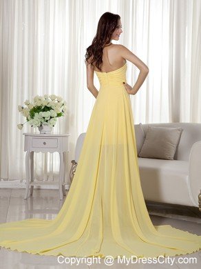 Yellow High-low Chiffon Beading Prom Evening Dress