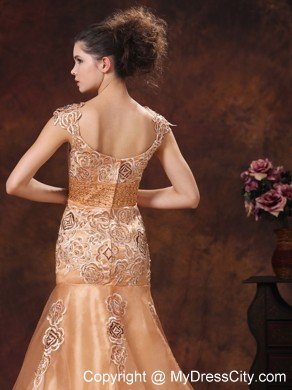 Brown Embroidery Square 2013 Prom Dress With Brush Train