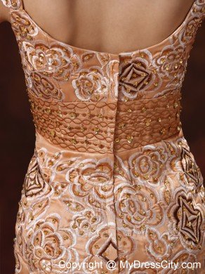 Brown Embroidery Square 2013 Prom Dress With Brush Train