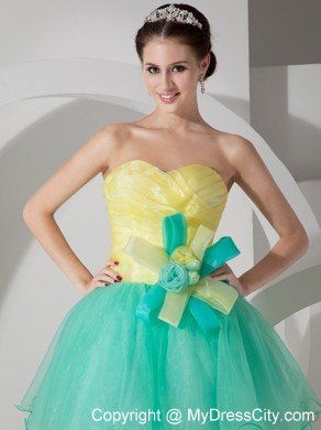 Apple Green and Yellow A-line Short Flowers Dress for Prom