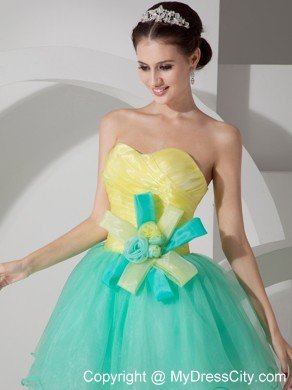 Apple Green and Yellow A-line Short Flowers Dress for Prom