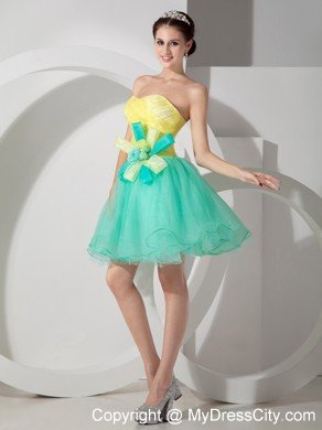 Apple Green and Yellow A-line Short Flowers Dress for Prom