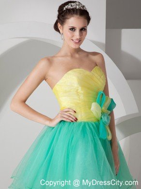 Apple Green and Yellow A-line Short Flowers Dress for Prom