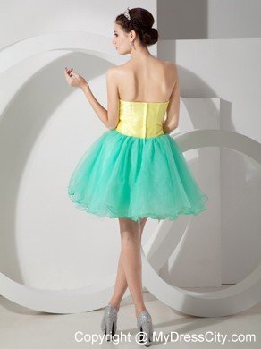 Apple Green and Yellow A-line Short Flowers Dress for Prom