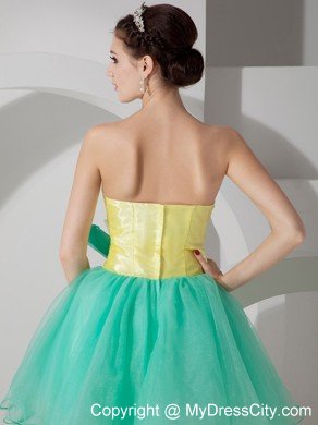 Apple Green and Yellow A-line Short Flowers Dress for Prom