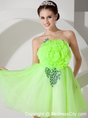 Mini-length Strapless Prom Dress with Hand Made Flowers