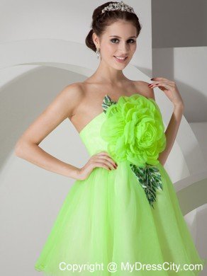 Mini-length Strapless Prom Dress with Hand Made Flowers