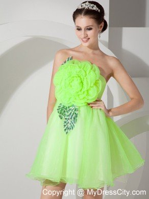 Mini-length Strapless Prom Dress with Hand Made Flowers