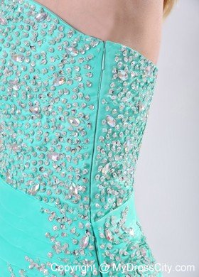 Turquoise Ruched Layered Beaded Sweetheart Prom Dress