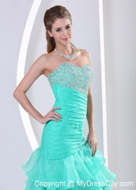 Turquoise Ruched Layered Beaded Sweetheart Prom Dress