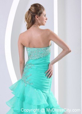 Turquoise Ruched Layered Beaded Sweetheart Prom Dress