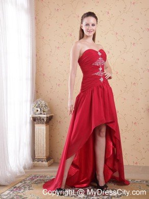 Red Sweetheart High-low Chiffon Beading Prom Dress for Girls