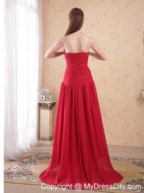 Red Sweetheart High-low Chiffon Beading Prom Dress for Girls