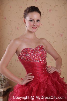 High Low Style Dropped Beading Tiered Prom Dress in Red