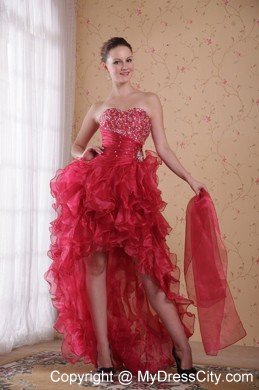 High Low Style Dropped Beading Tiered Prom Dress in Red