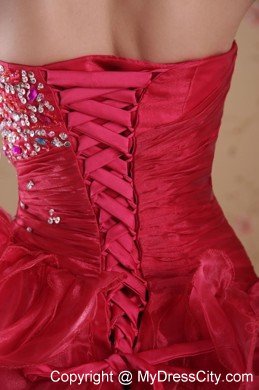 High Low Style Dropped Beading Tiered Prom Dress in Red