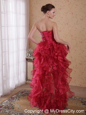 High Low Style Dropped Beading Tiered Prom Dress in Red