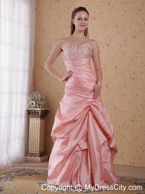 Popular Peach Column Taffeta Beaded Dress for Prom