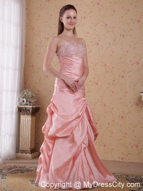 Popular Peach Column Taffeta Beaded Dress for Prom